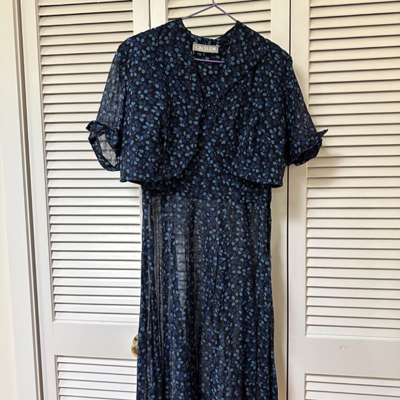 Vintage 1950s Sheer Cotton Lawn Floral Print Dress Matching Jacket USA - Picture 1 of 16